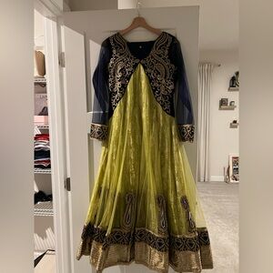 Elegant Black and Yellow Embroidered Dress